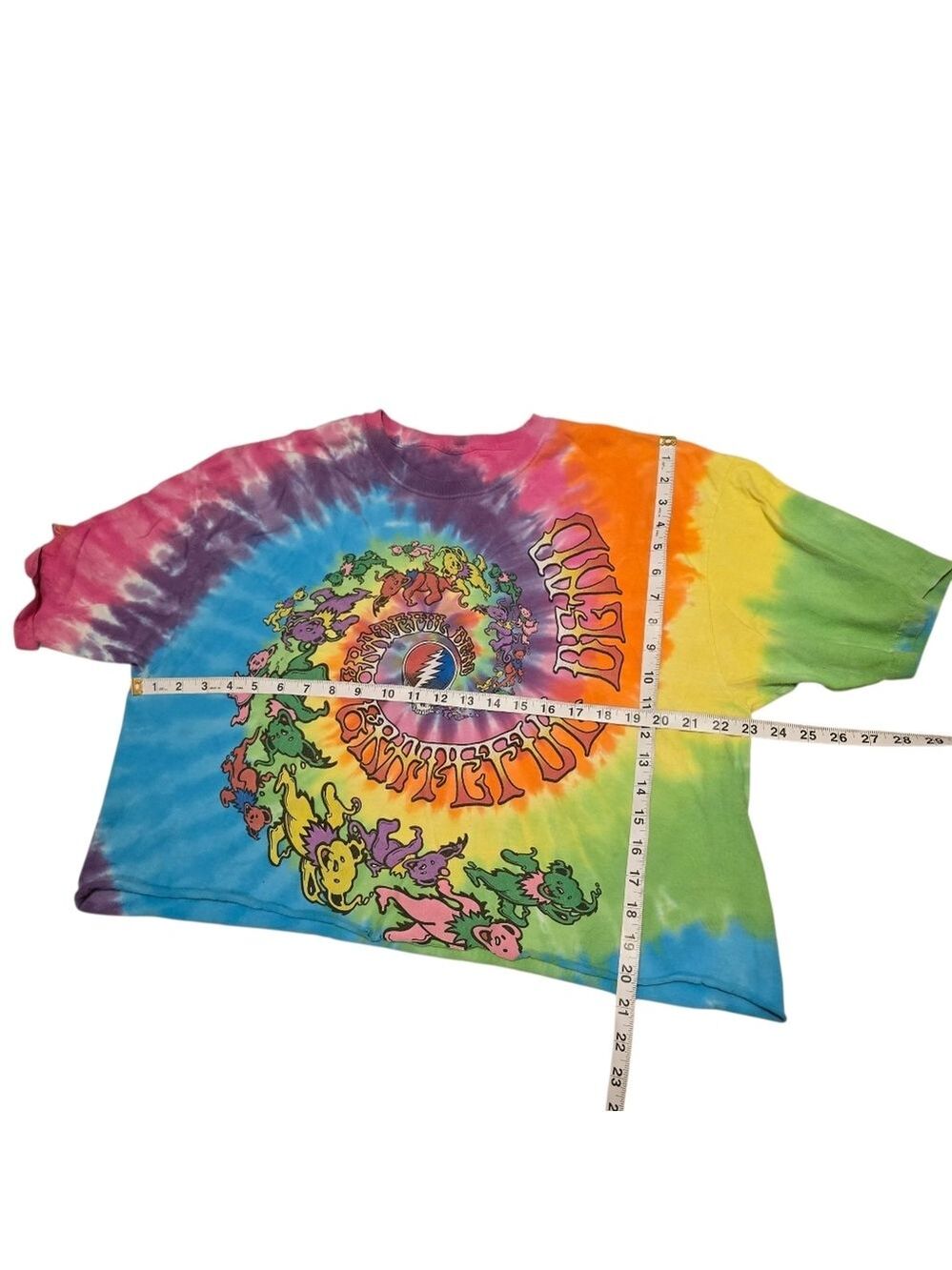 Liquid Blue Tie Dye Print Greatful Dead Short Sleeves Crop Top 2XL - Picture 6 of 7